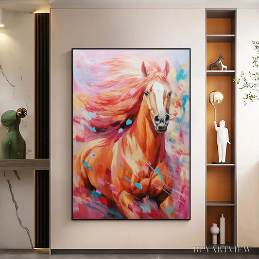 BUYARTVIEW Pink Fire – Colorful Horse Oil Painting on Canvas - image 2