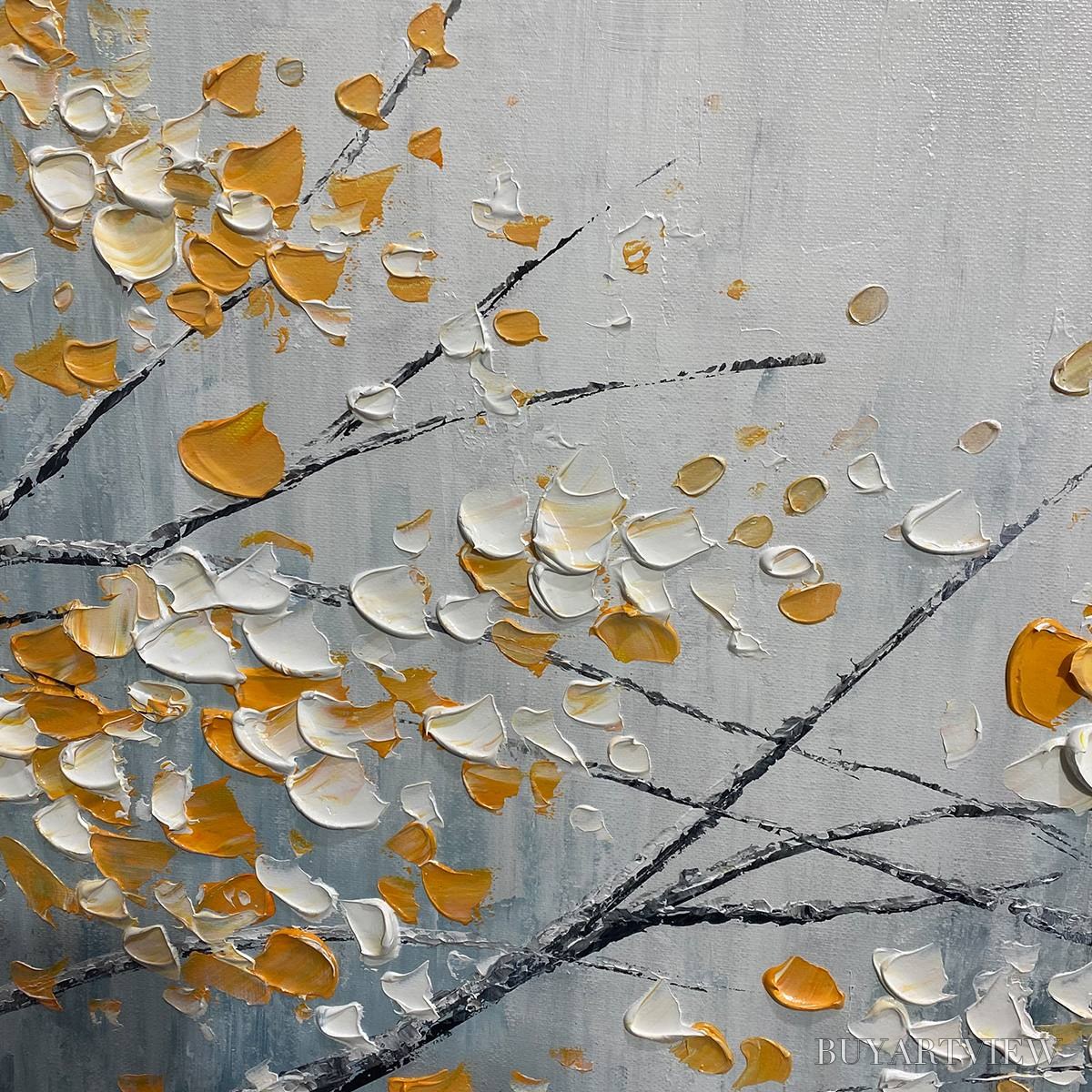 BUYARTVIEW Red Bird On Branches – Horizontal Impasto Painting, Bird on Blossoming Branches, Textured , Blue - image 3