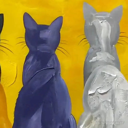 BUYARTVIEW Cats in A Row – Whimsical Cat Painting, Textured , Panoramic Canvas, Pet Decor - image 3