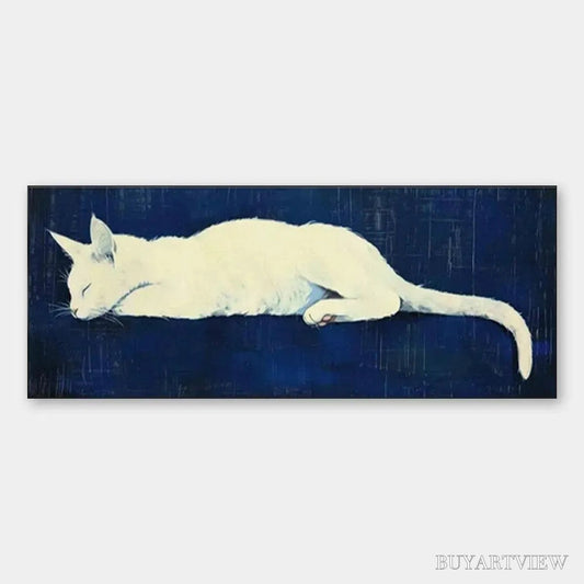 BUYARTVIEW Sleeping White Cat Panoramic – Cat Painting, Panoramic , Pet Portrait - image 1