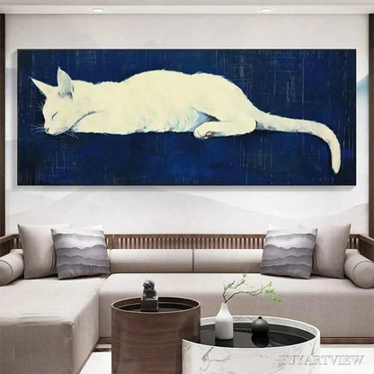 BUYARTVIEW Sleeping White Cat Panoramic – Cat Painting, Panoramic , Pet Portrait - image 2