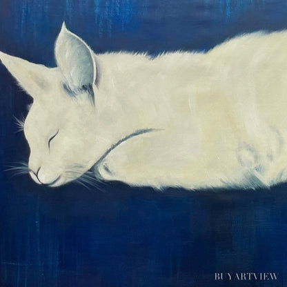 BUYARTVIEW Sleeping White Cat Panoramic – Cat Painting, Panoramic , Pet Portrait - image 3