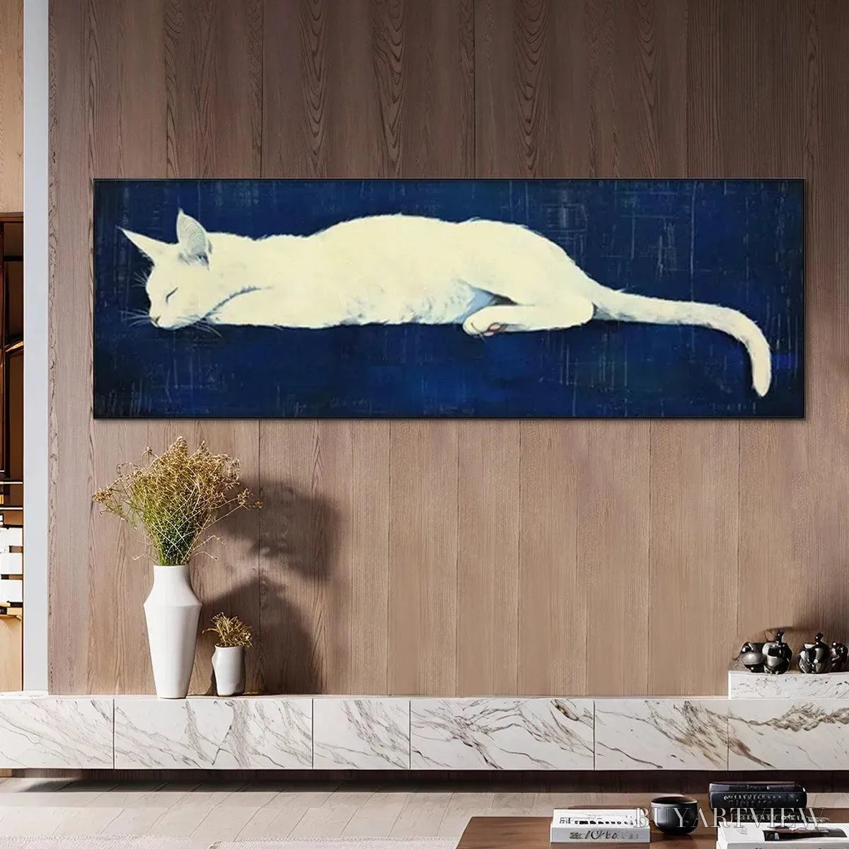 BUYARTVIEW Sleeping White Cat Panoramic – Cat Painting, Panoramic , Pet Portrait - image 4