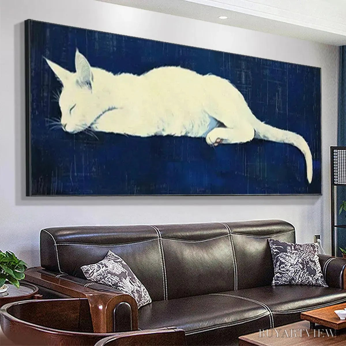 BUYARTVIEW Sleeping White Cat Panoramic – Cat Painting, Panoramic , Pet Portrait - image 5