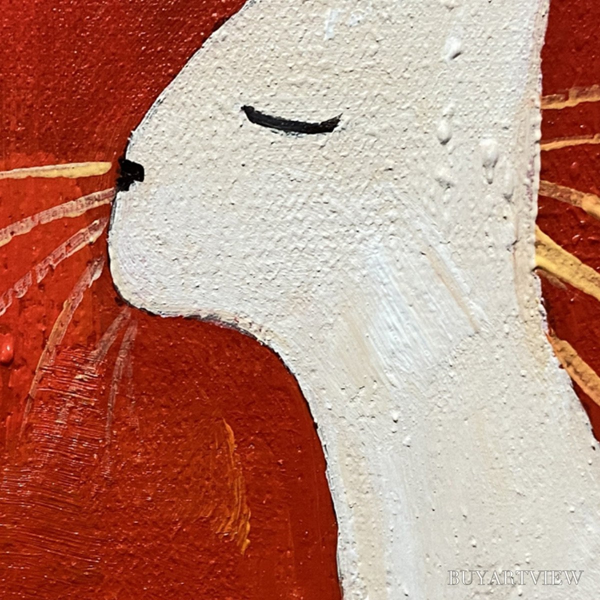 BUYARTVIEW Minimalist Cat On Red Panoramic – Cat Painting, Panoramic , Minimalist Decor - image 3