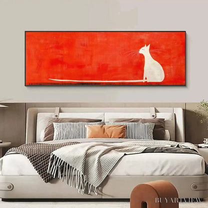 BUYARTVIEW Minimalist Cat On Red Panoramic – Cat Painting, Panoramic , Minimalist Decor - image 4