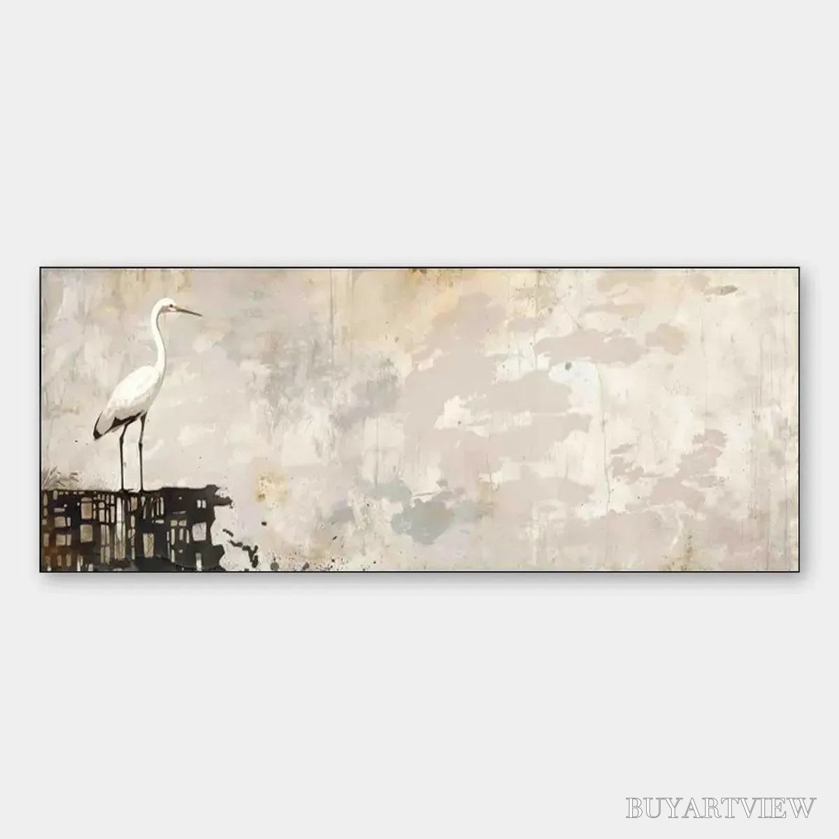 BUYARTVIEW White Heron Panoramic – Heron Painting, Panoramic , Bird Art - image 1