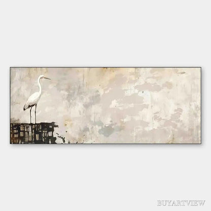 BUYARTVIEW White Heron Panoramic – Heron Painting, Panoramic , Bird Art - image 1