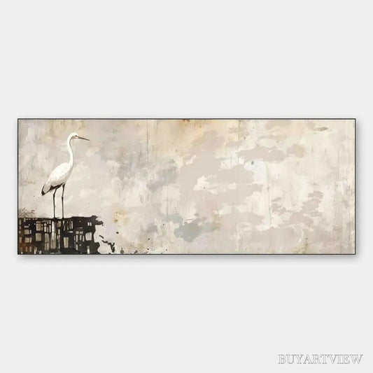 BUYARTVIEW White Heron Panoramic – Heron Painting, Panoramic , Bird Art - image 1