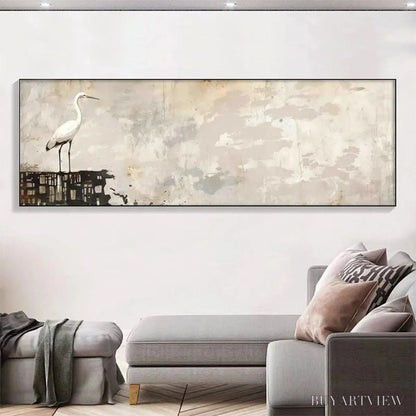BUYARTVIEW White Heron Panoramic – Heron Painting, Panoramic , Bird Art - image 2