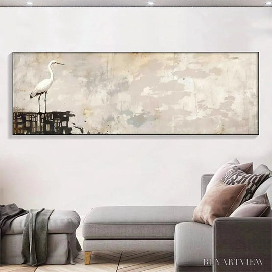 BUYARTVIEW White Heron Panoramic – Heron Painting, Panoramic , Bird Art - image 2