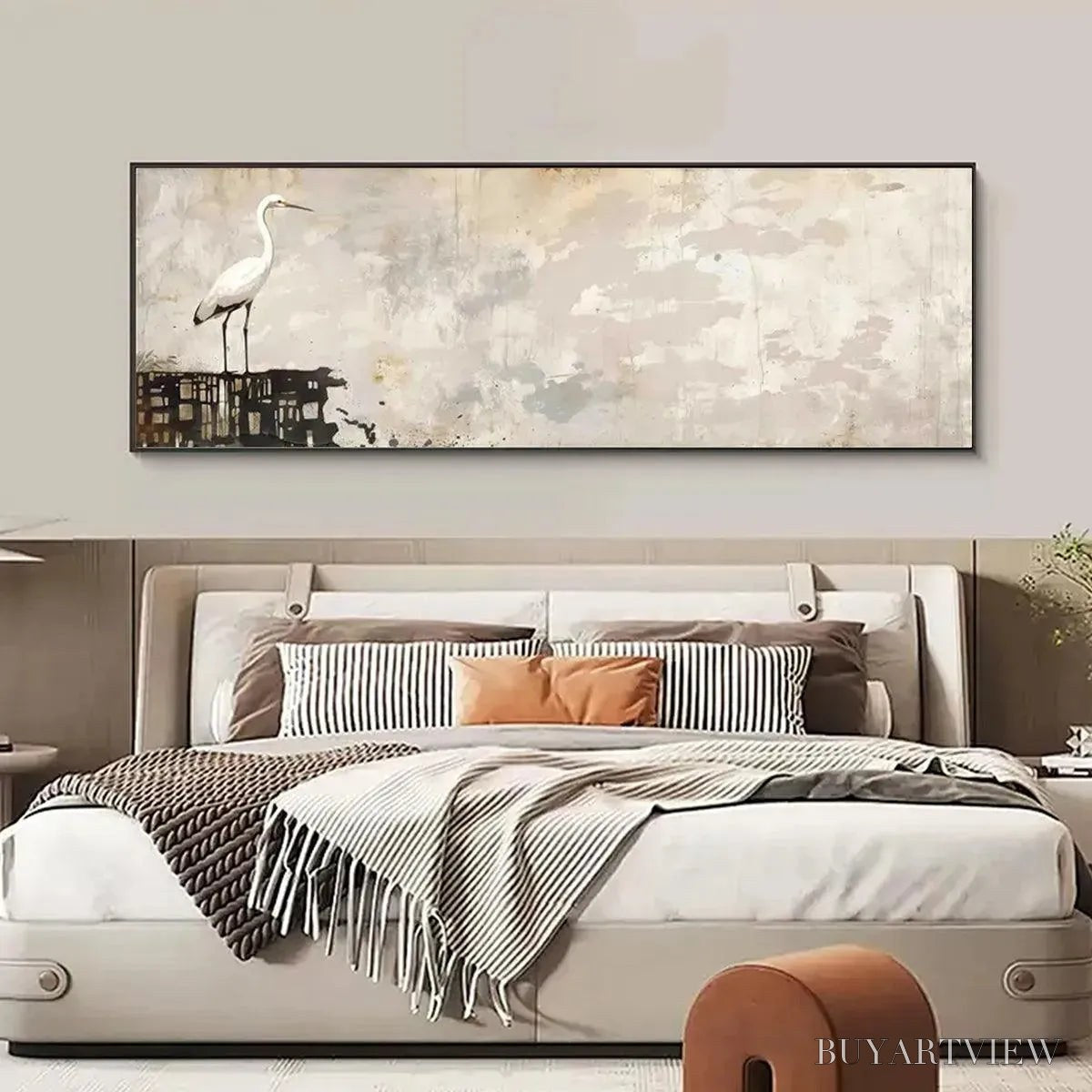 BUYARTVIEW White Heron Panoramic – Heron Painting, Panoramic , Bird Art - image 6