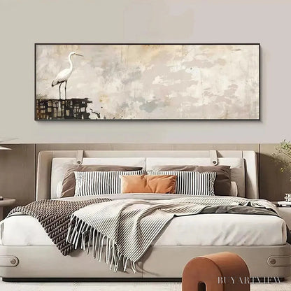 BUYARTVIEW White Heron Panoramic – Heron Painting, Panoramic , Bird Art - image 6