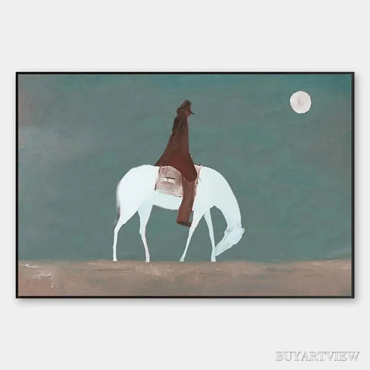 BUYARTVIEW Solitary Rider – Minimalist Horse and Rider Painting, Panoramic - image 1