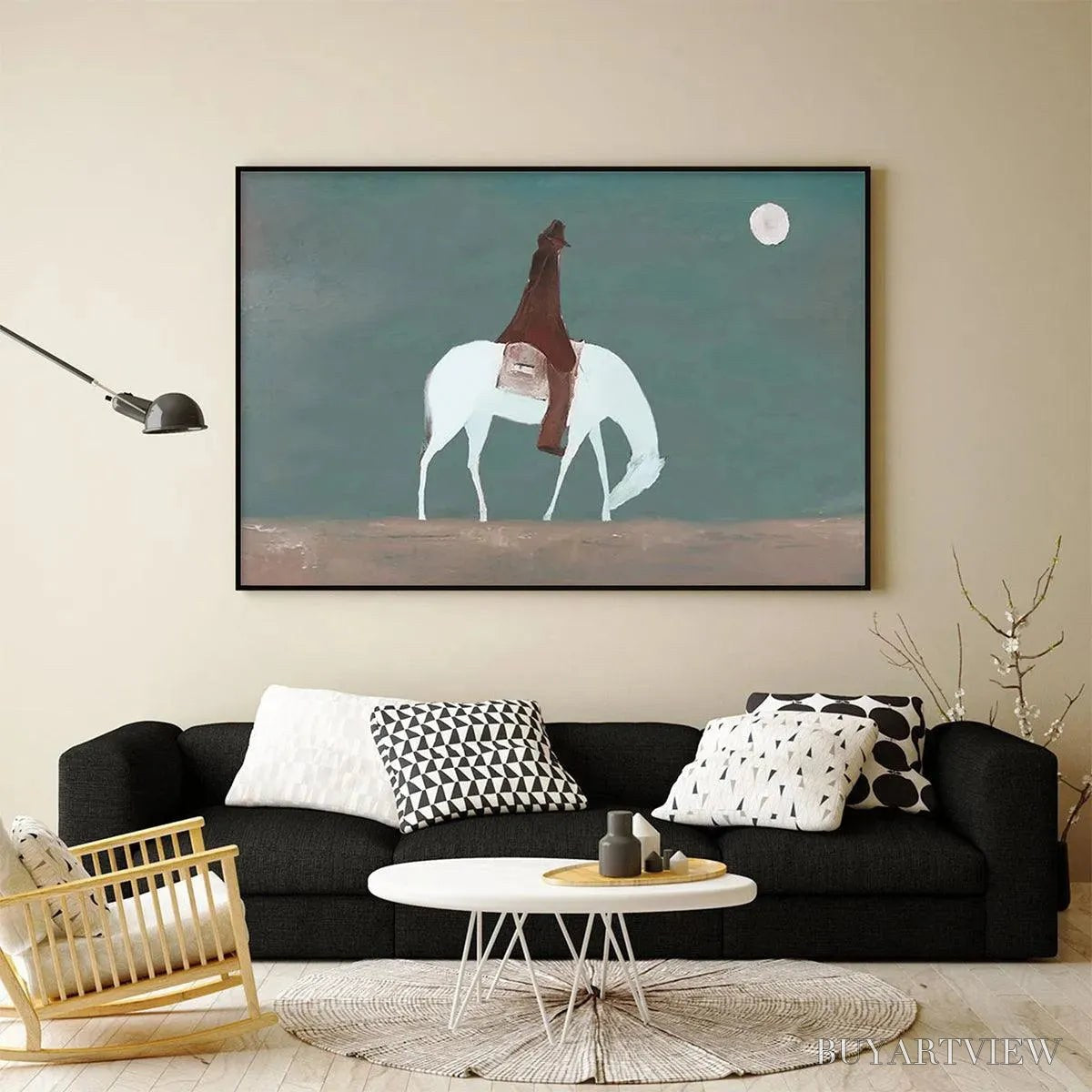 BUYARTVIEW Solitary Rider – Minimalist Horse and Rider Painting, Panoramic - image 2