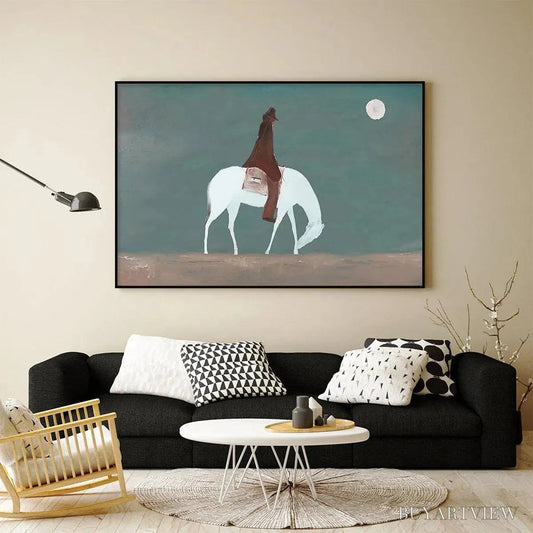 BUYARTVIEW Solitary Rider – Minimalist Horse and Rider Painting, Panoramic - image 2
