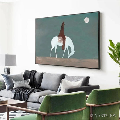 BUYARTVIEW Solitary Rider – Minimalist Horse and Rider Painting, Panoramic - image 4