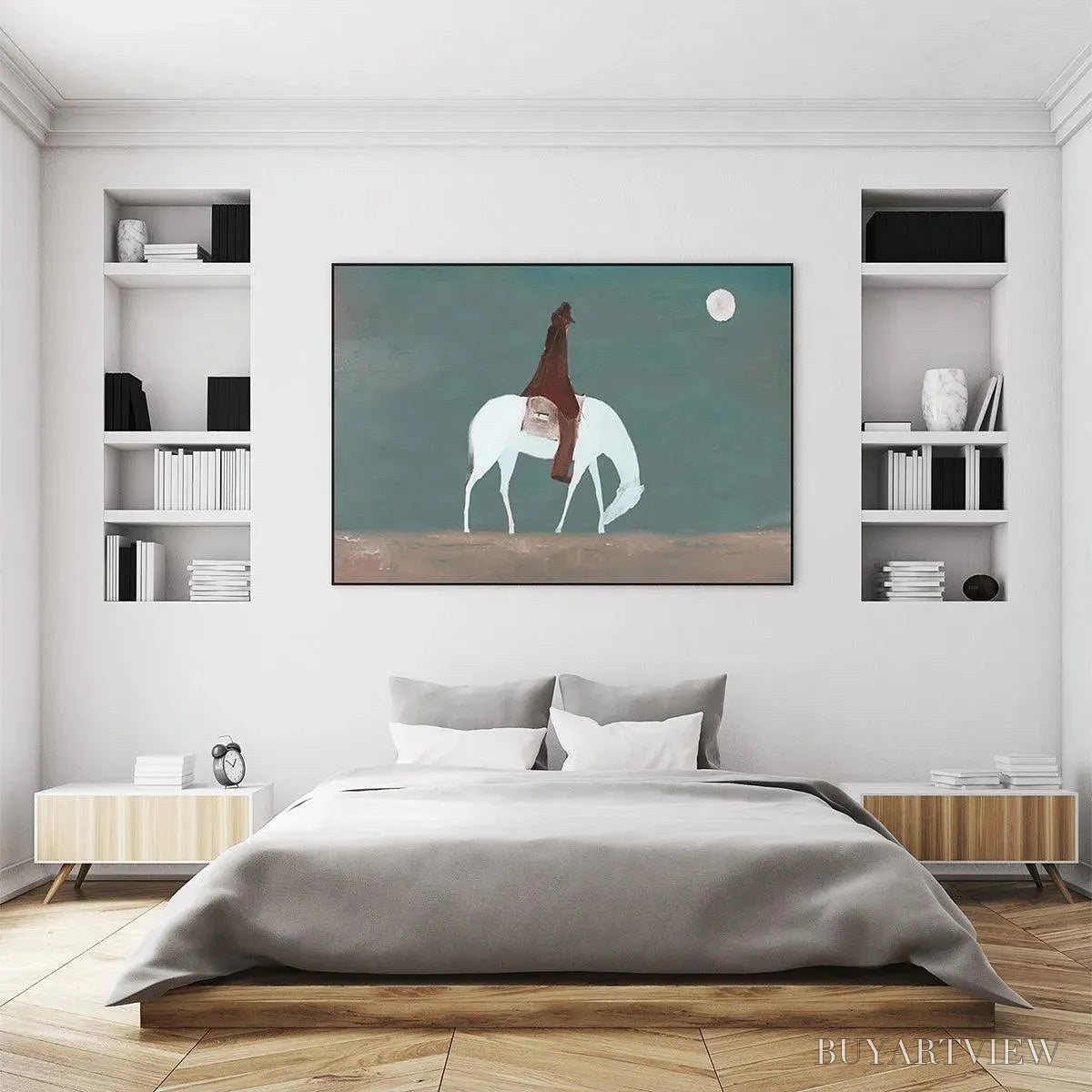 BUYARTVIEW Solitary Rider – Minimalist Horse and Rider Painting, Panoramic - image 5
