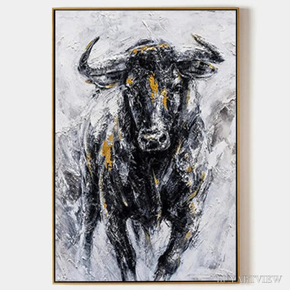 BUYARTVIEW Charging Bull – Textured Bull Painting, Vertical - image 1