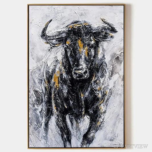 BUYARTVIEW Charging Bull – Textured Bull Painting, Vertical - image 1