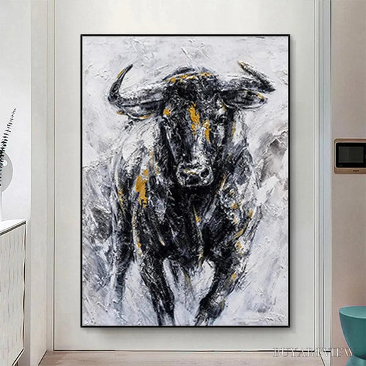 BUYARTVIEW Charging Bull – Textured Bull Painting, Vertical - image 2