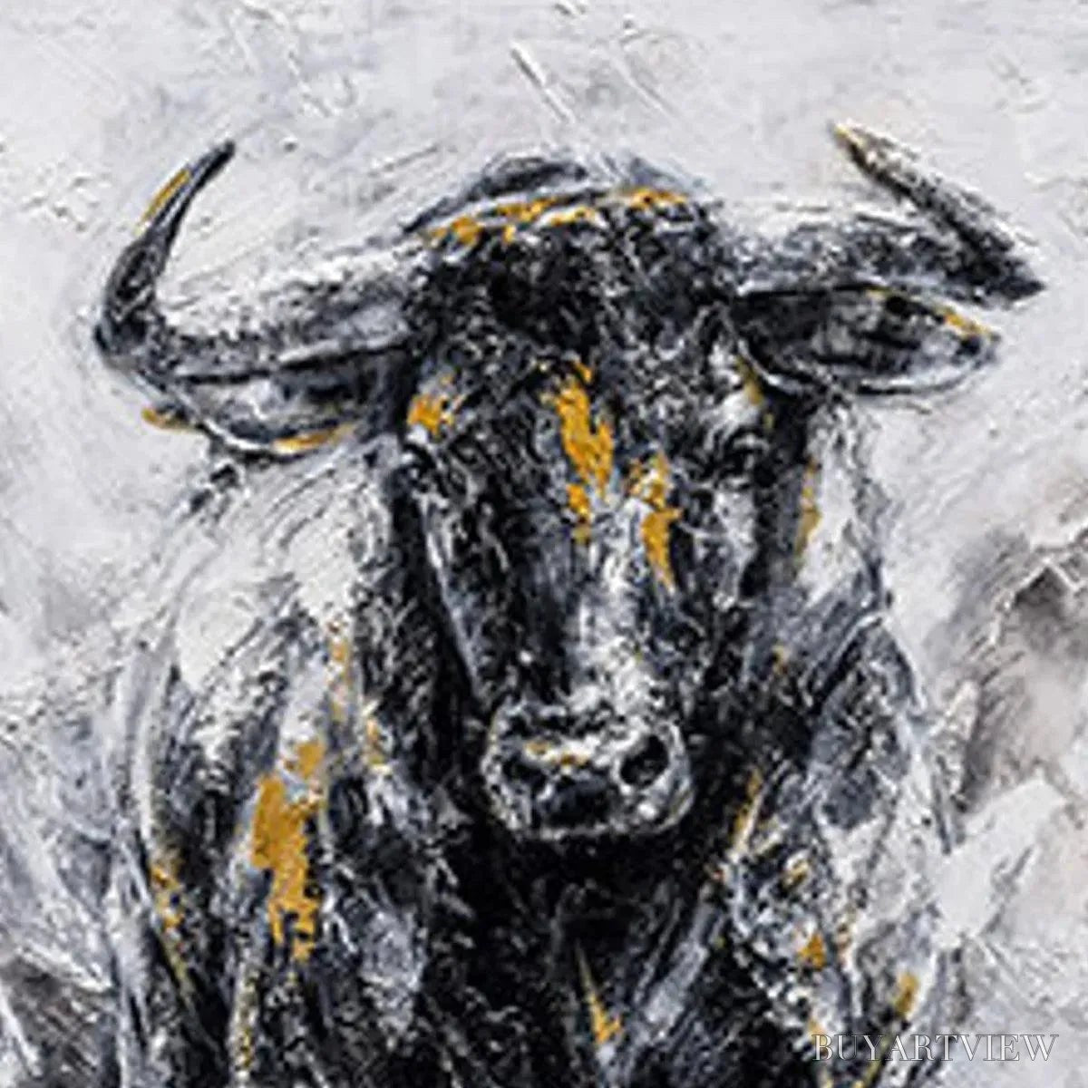 BUYARTVIEW Charging Bull – Textured Bull Painting, Vertical - image 3