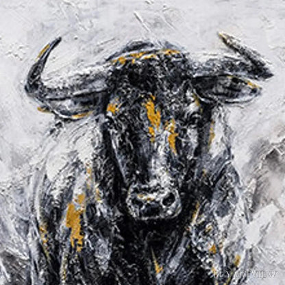 BUYARTVIEW Charging Bull – Textured Bull Painting, Vertical - image 3