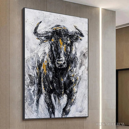 BUYARTVIEW Charging Bull – Textured Bull Painting, Vertical - image 4