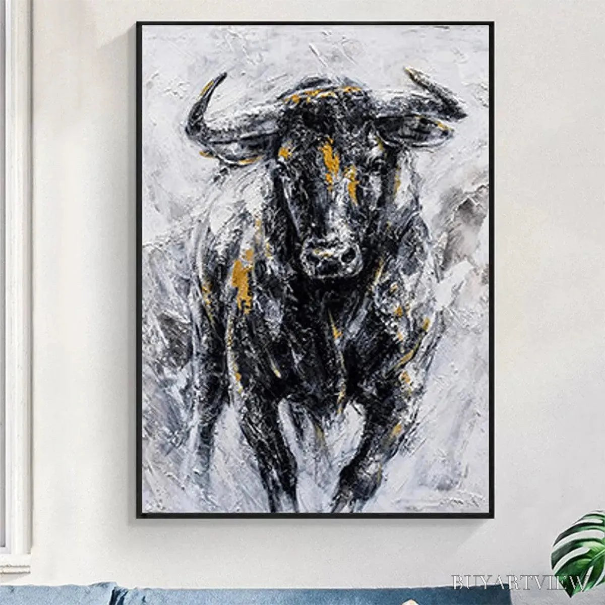BUYARTVIEW Charging Bull – Textured Bull Painting, Vertical - image 5