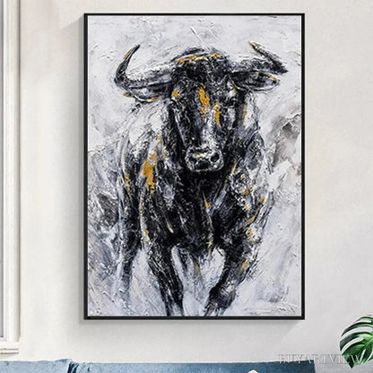 BUYARTVIEW Charging Bull – Textured Bull Painting, Vertical - image 5