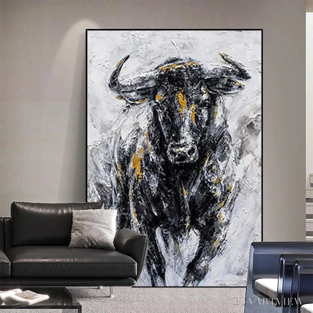 BUYARTVIEW Charging Bull – Textured Bull Painting, Vertical - image 6