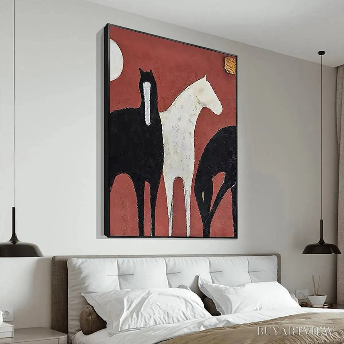 BUYARTVIEW Three Horses On Red – Minimalist Horse Painting, Vertical - image 4