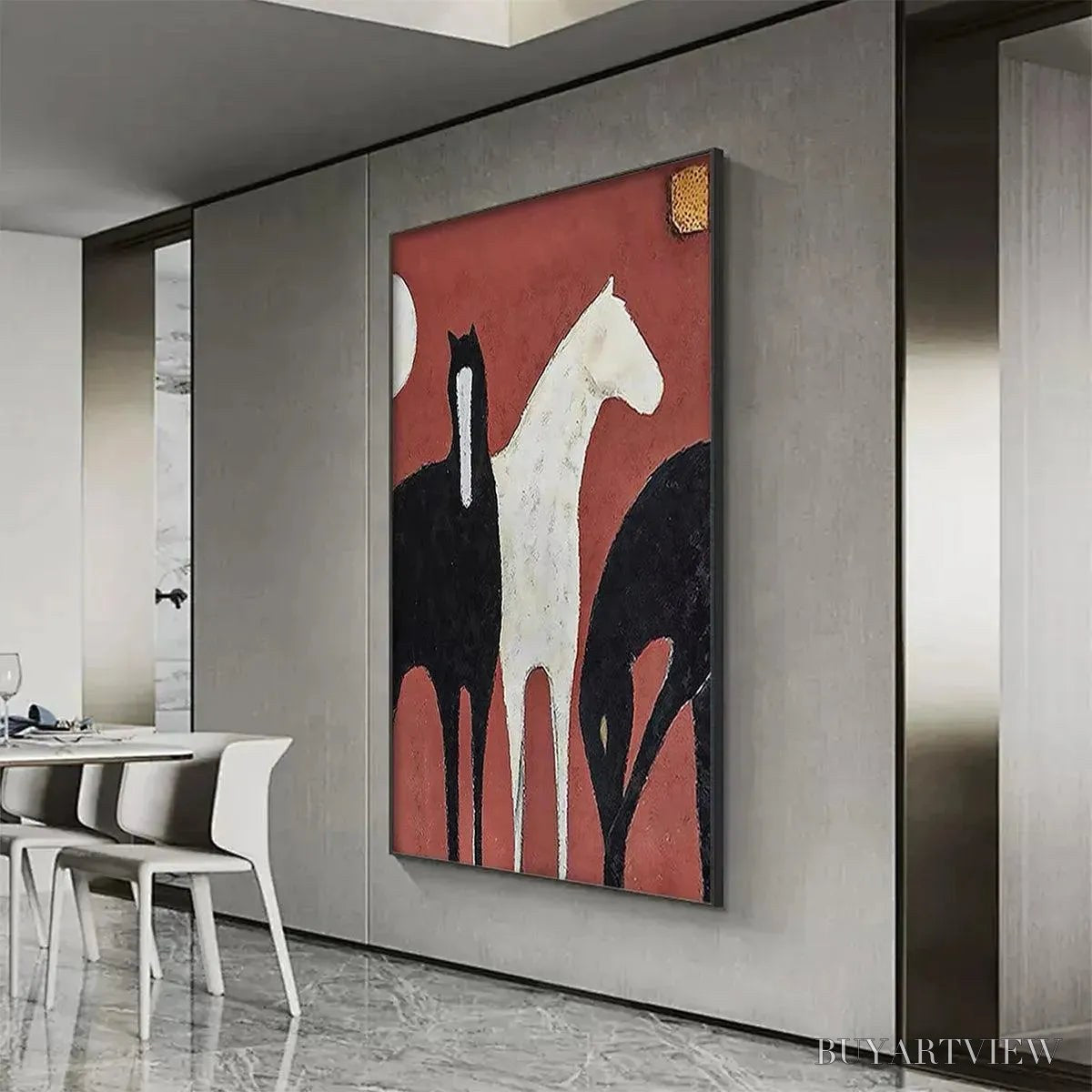 BUYARTVIEW Three Horses On Red – Minimalist Horse Painting, Vertical - image 5