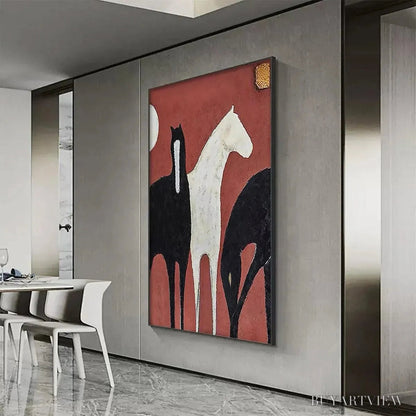 BUYARTVIEW Three Horses On Red – Minimalist Horse Painting, Vertical - image 5