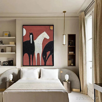 BUYARTVIEW Three Horses On Red – Minimalist Horse Painting, Vertical - image 6