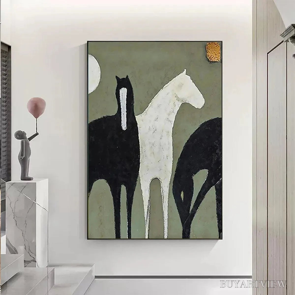 BUYARTVIEW Three Horses – Minimalist Horse Painting, Vertical - image 2