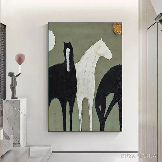 BUYARTVIEW Three Horses – Minimalist Horse Painting, Vertical - image 2