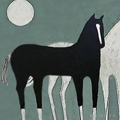 BUYARTVIEW Three Horses Under the Moon – Minimalist Horse Painting, Panoramic - image 3