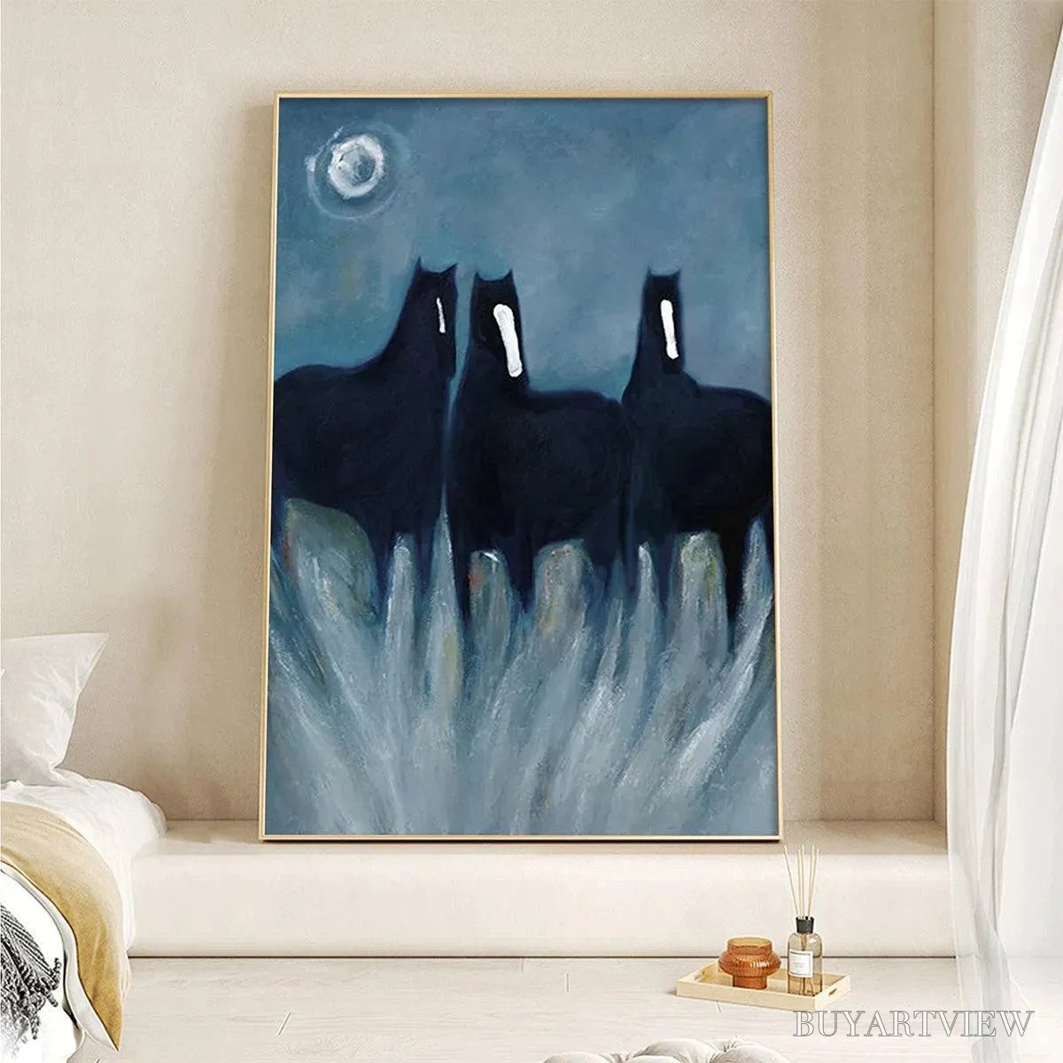 BUYARTVIEW Three Horses At Night – Minimalist Horse Painting, Vertical - image 2