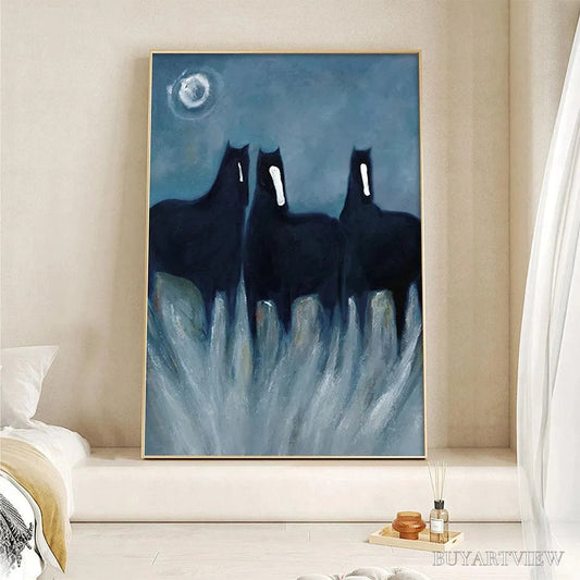 BUYARTVIEW Three Horses At Night – Minimalist Horse Painting, Vertical - image 2