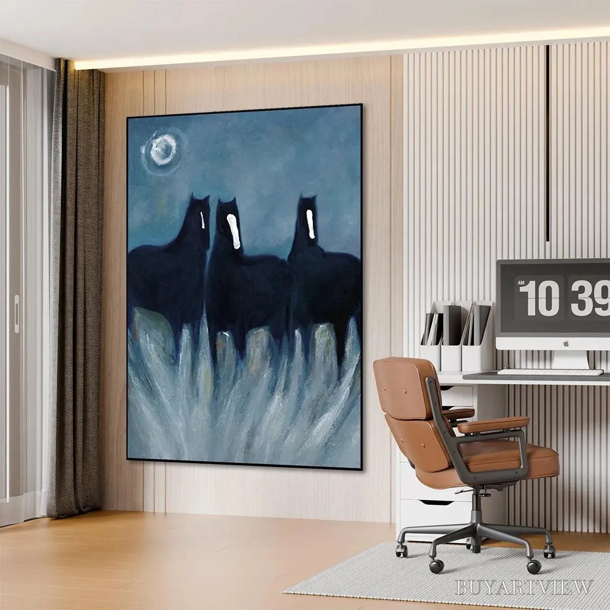 BUYARTVIEW Three Horses At Night – Minimalist Horse Painting, Vertical - image 4