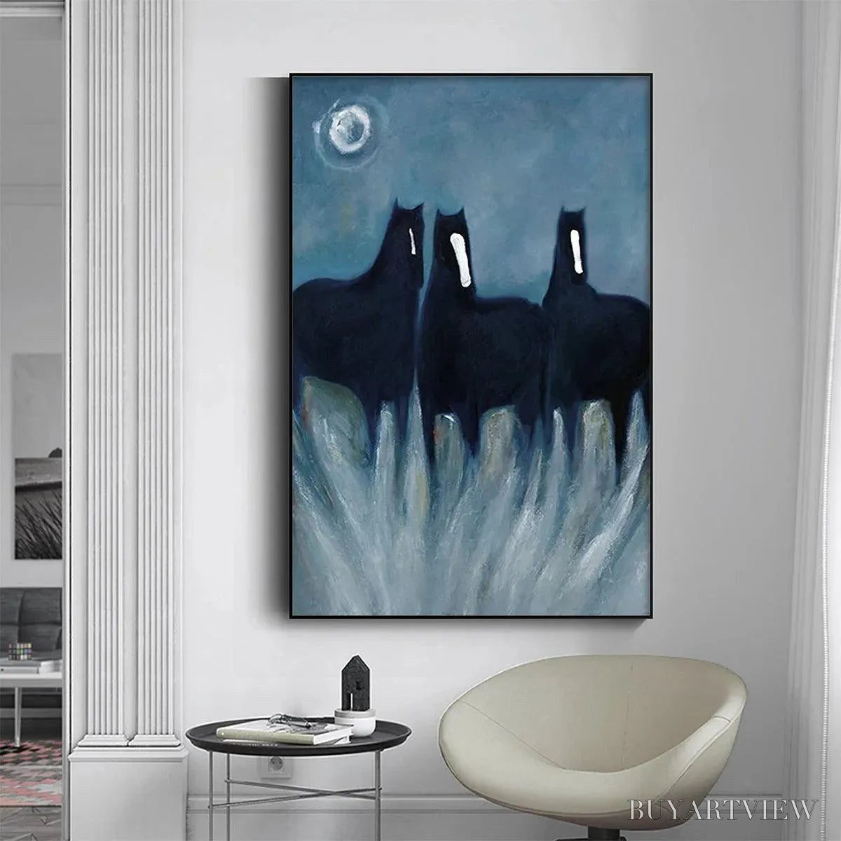 BUYARTVIEW Three Horses At Night – Minimalist Horse Painting, Vertical - image 6