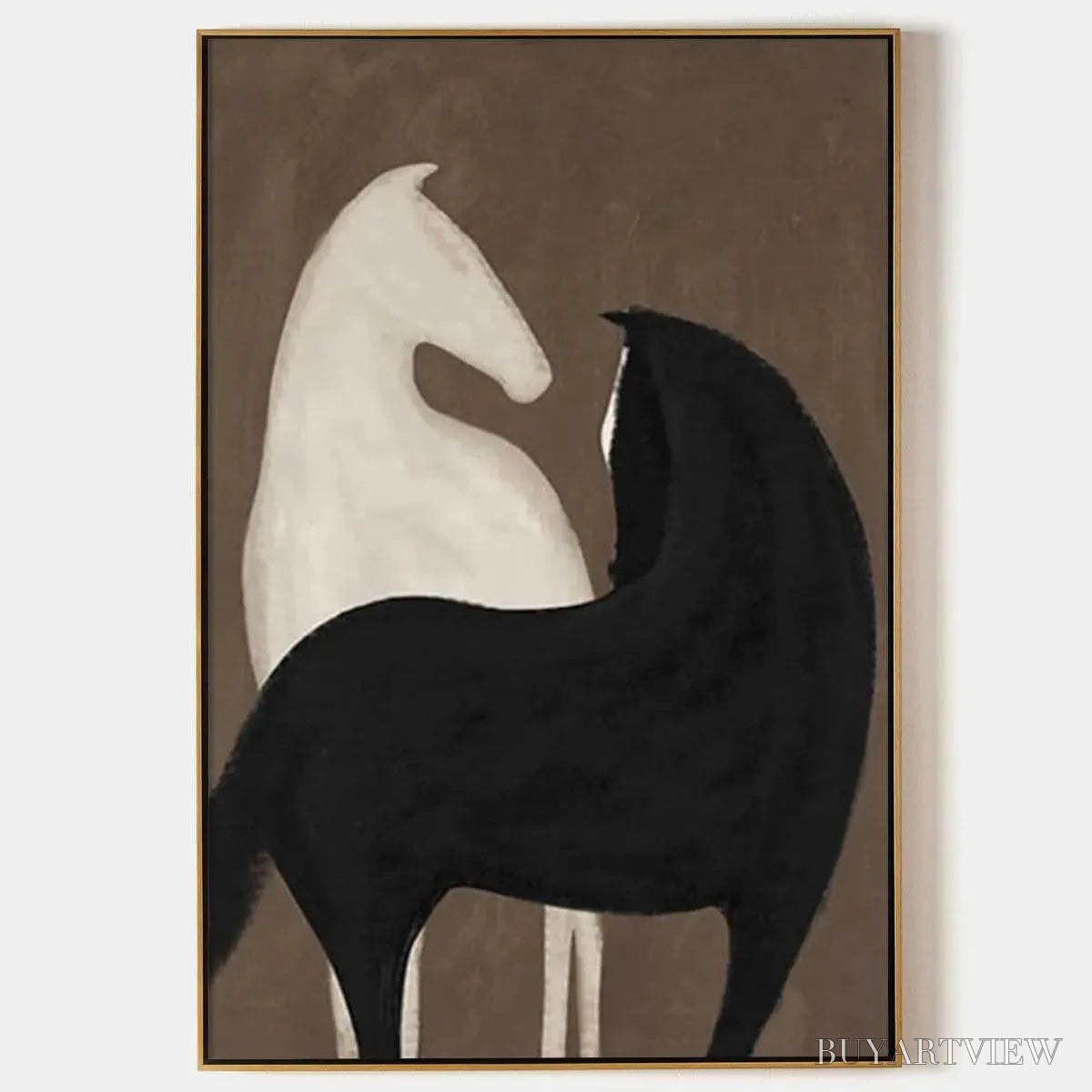 BUYARTVIEW Two Horses On Brown – Minimalist Horse Painting, Vertical - image 1