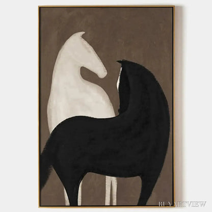 BUYARTVIEW Two Horses On Brown – Minimalist Horse Painting, Vertical - image 1
