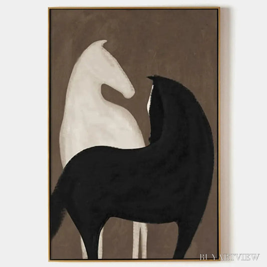 BUYARTVIEW Two Horses On Brown – Minimalist Horse Painting, Vertical - image 1