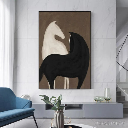 BUYARTVIEW Two Horses On Brown – Minimalist Horse Painting, Vertical - image 2