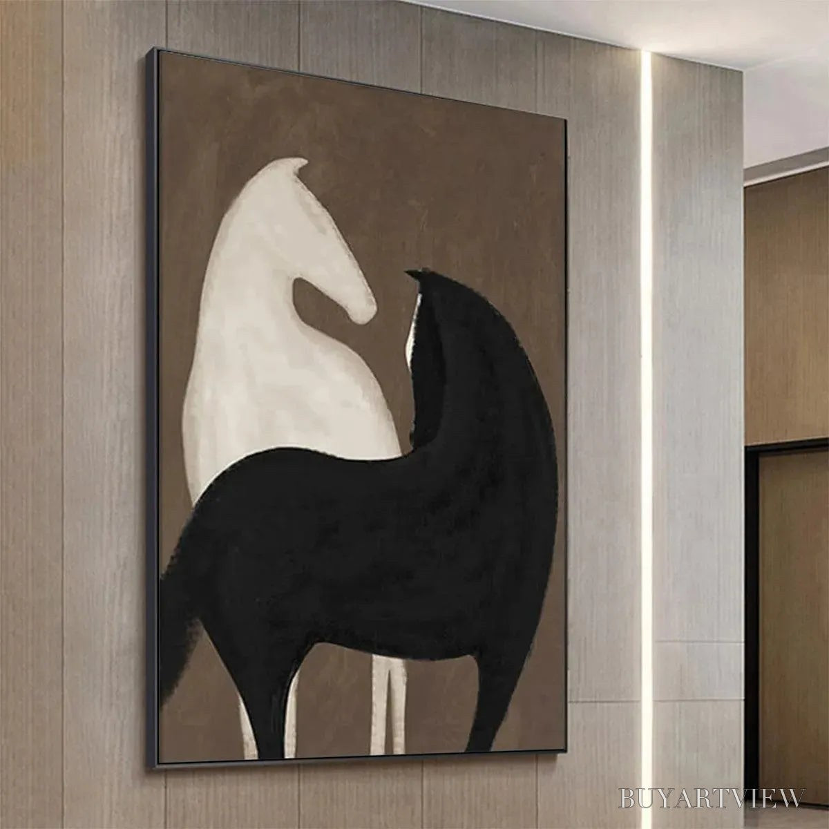 BUYARTVIEW Two Horses On Brown – Minimalist Horse Painting, Vertical - image 4