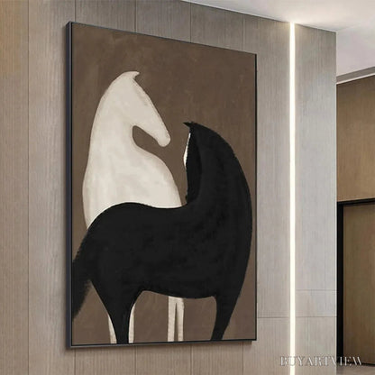 BUYARTVIEW Two Horses On Brown – Minimalist Horse Painting, Vertical - image 4
