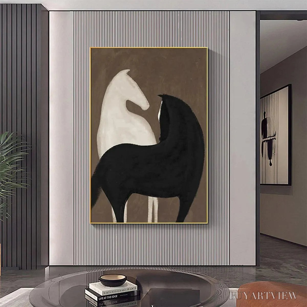 BUYARTVIEW Two Horses On Brown – Minimalist Horse Painting, Vertical - image 6