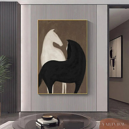 BUYARTVIEW Two Horses On Brown – Minimalist Horse Painting, Vertical - image 6